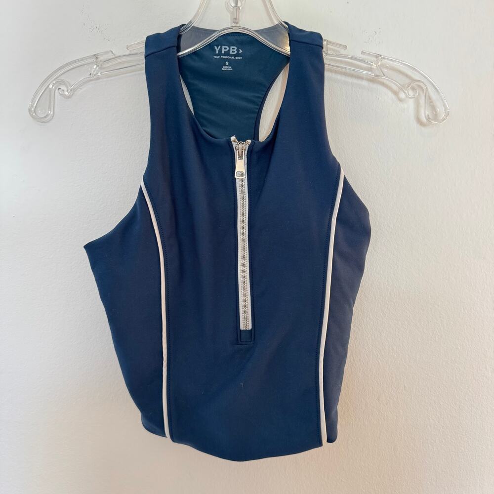 Abercrombie YPB studioFLEX Zip Front Athletic Tank Top Navy S Racerback Workout